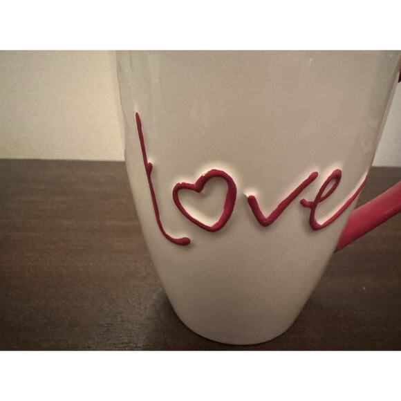 Williams-Sonoma "LOVE" Mugs Heart Set 5 Valentines Cup Stitching Red Handle Chip - Picture 7 of 10